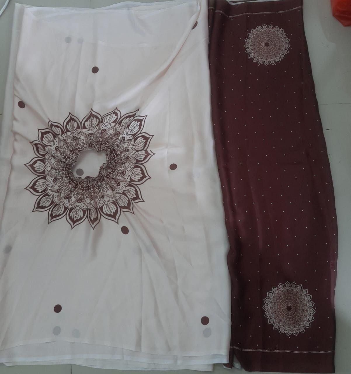 Satin Silk Printed Kaftan Saree With Unstitched Blouse - Haxberry