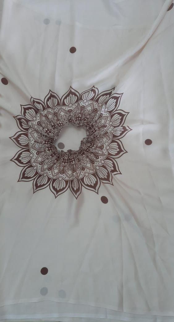 Satin Silk Printed Kaftan Saree With Unstitched Blouse - Haxberry