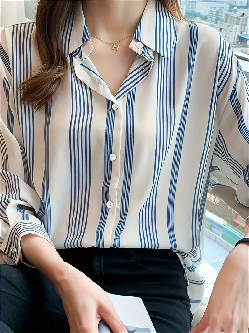 Women Regular Fit Striped Curved Collar Casual Shirt - Haxberry