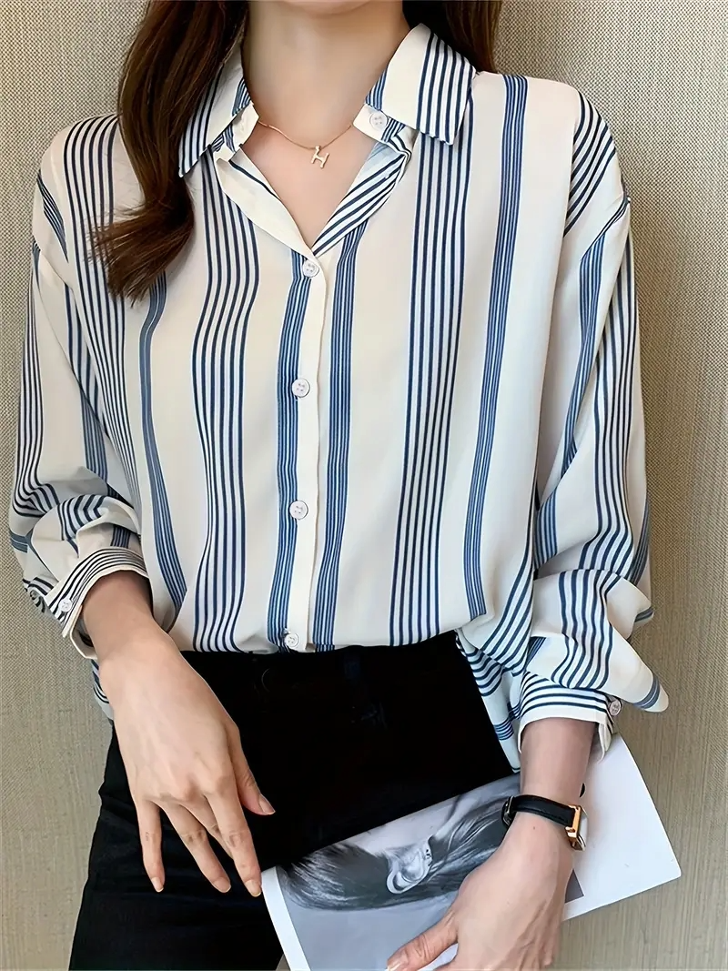Women Regular Fit Striped Curved Collar Casual Shirt - Haxberry