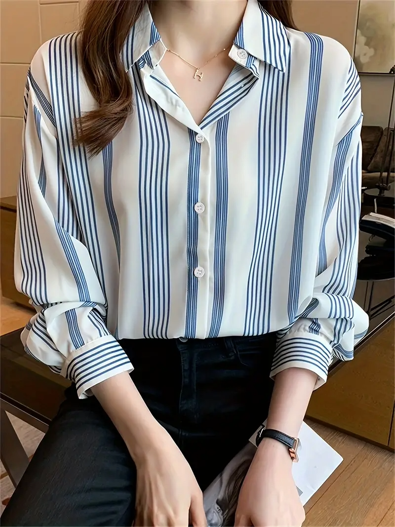 Women Regular Fit Striped Curved Collar Casual Shirt - Haxberry