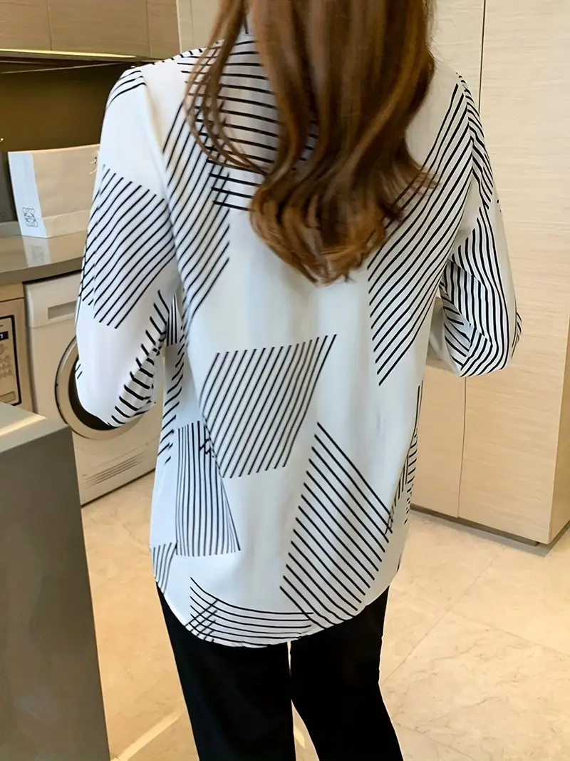 Women's Printed Cotton Silk Long Sleeve Collar Neck Tunic Shirt - Haxberry