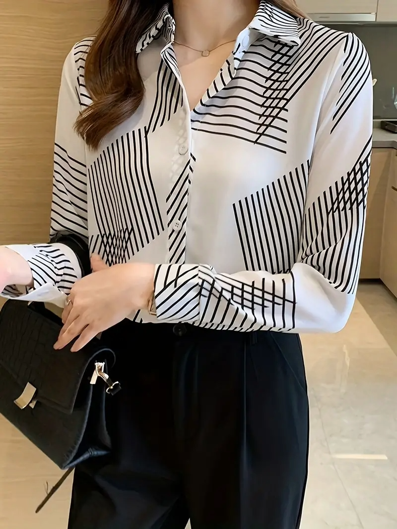 Women's Printed Cotton Silk Long Sleeve Collar Neck Tunic Shirt - Haxberry