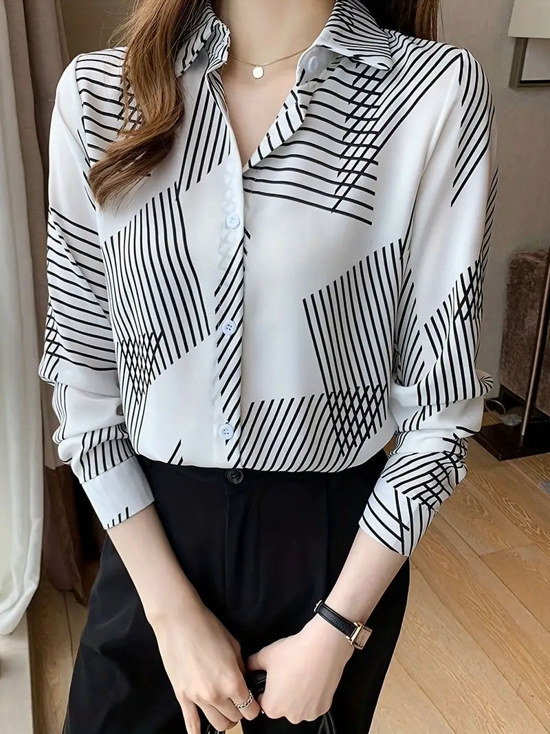 Women's Printed Cotton Silk Long Sleeve Collar Neck Tunic Shirt - Haxberry