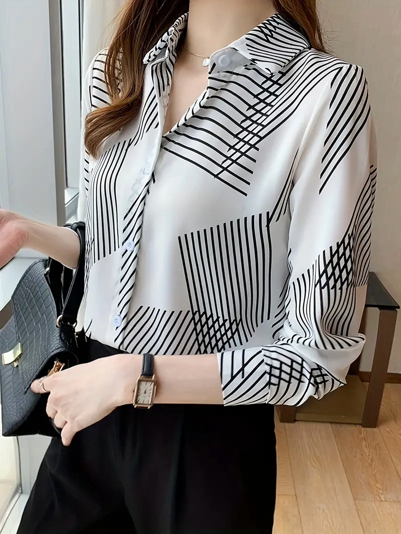 Women's Printed Cotton Silk Long Sleeve Collar Neck Tunic Shirt - Haxberry