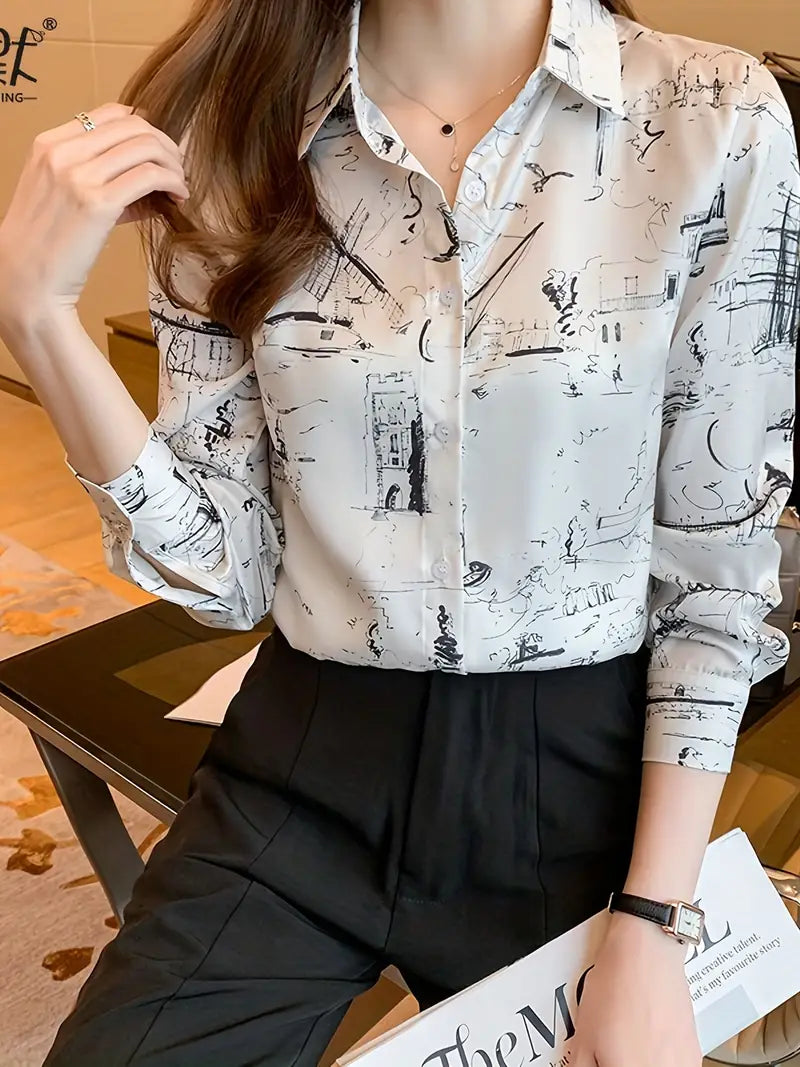 Women Printed Regular Fit Shirt with Full Sleeves - Haxberry